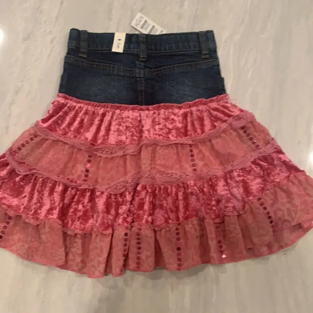Jean skirt with lace layers